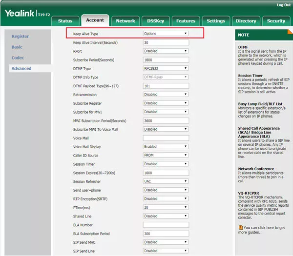 Yealink KeepAliveType Options1