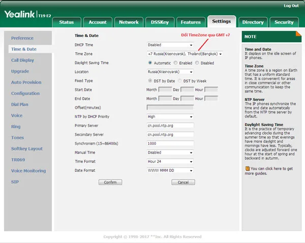 Yealink change timezone12