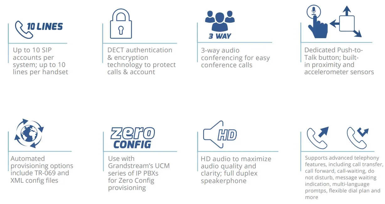 tính năng điện thoại ip không dây Grandstream Dp730